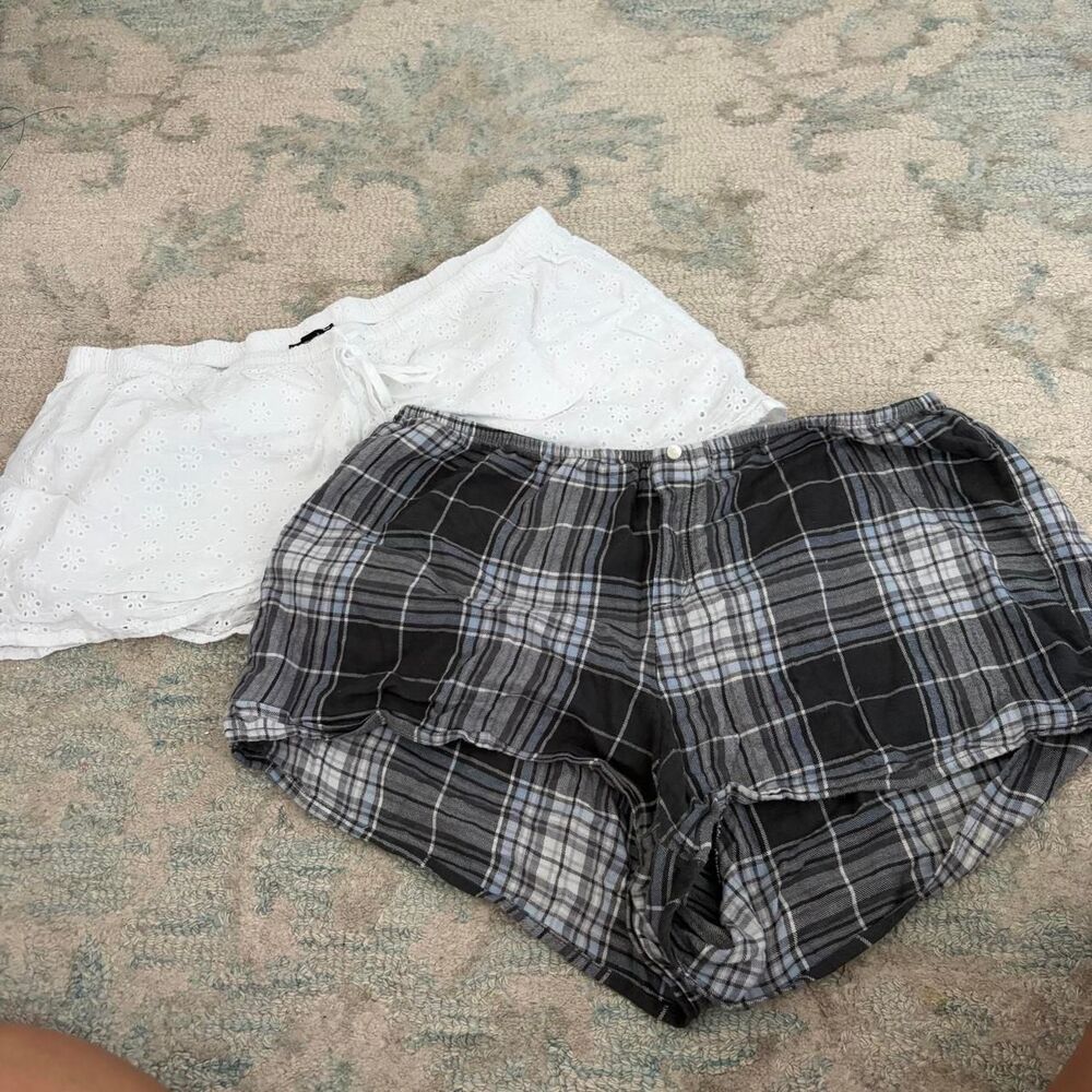 AERIE Shorts Bundle Plaid Black White Eyelet Summer Lounge Size Small S Medium M